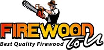 The Firewood To U logo featuring a chainsaw wielding lumberjack
